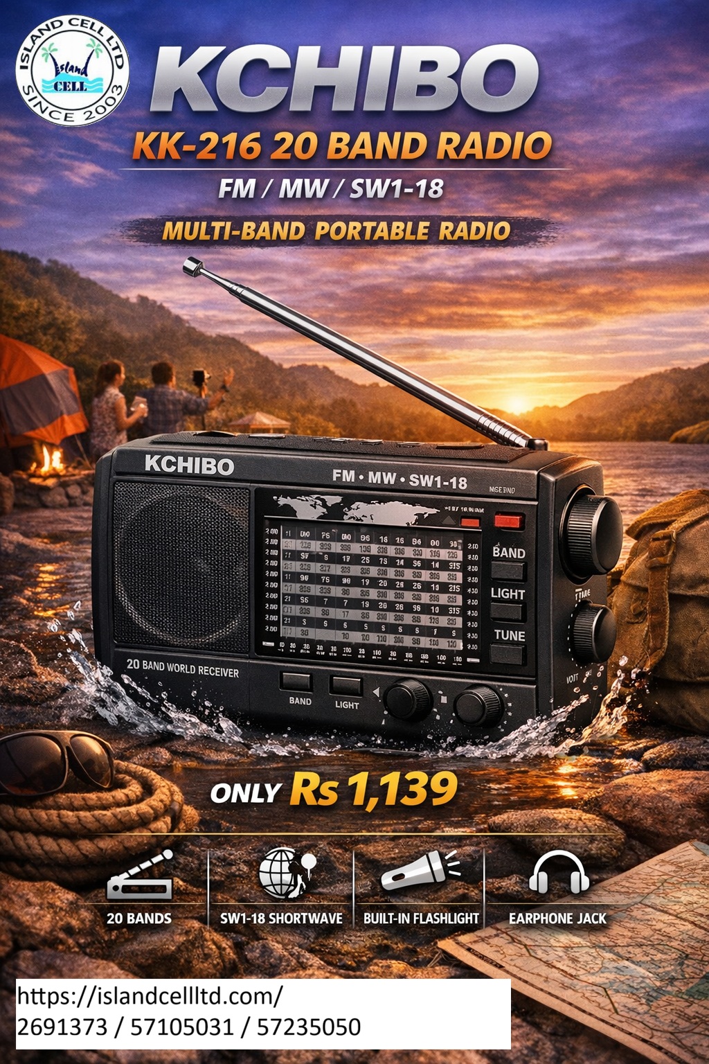 Kchibo KK‑216 FM/MW/SW1‑18 20 Band Radio